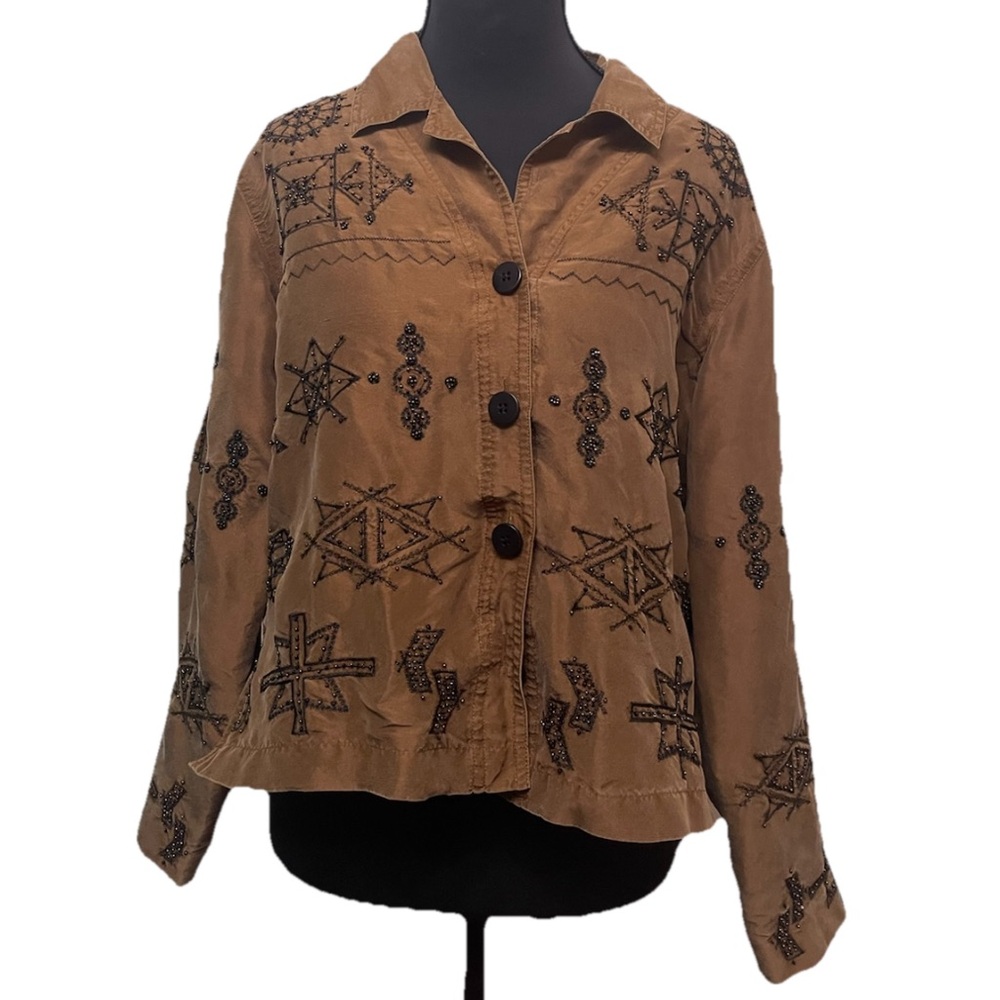 Coldwater Creek Tan Silk Button Up